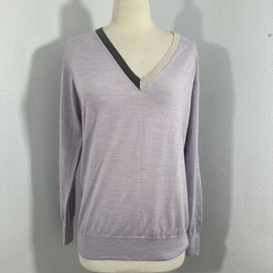 J Crew Sweater Womens Small Purple V Neck Merino‎ Wool Pullover